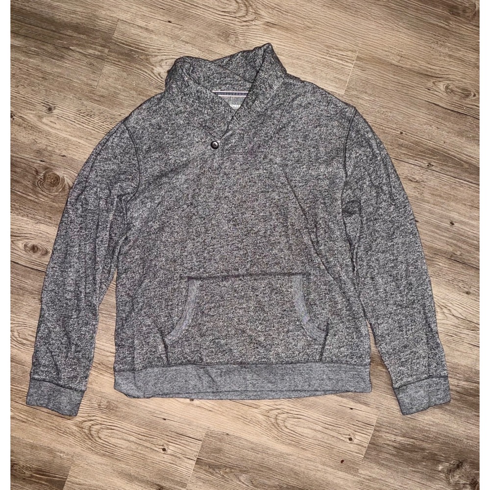 Express Mens Grey Marled Shawl Collar Pullover Sweatshirt Elbow Patches XL